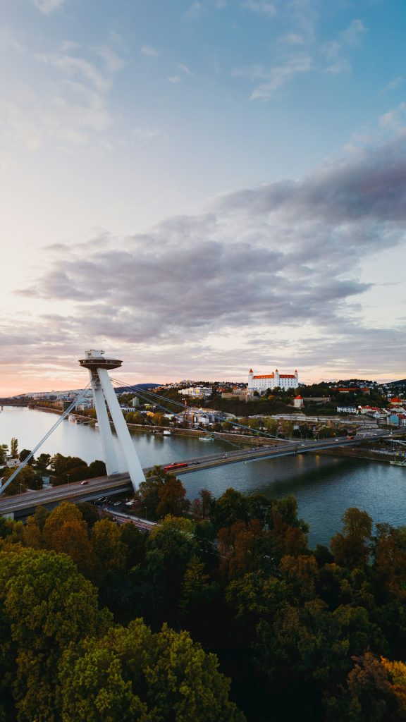 SNP Bridge and Bratislava Castle in early autumn