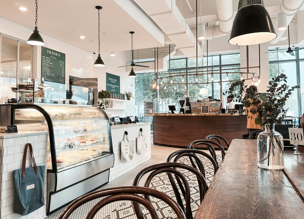 Small Boston café interior with counter and seating
