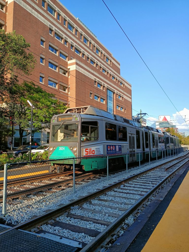 MBTA Green Line train on Boston street
