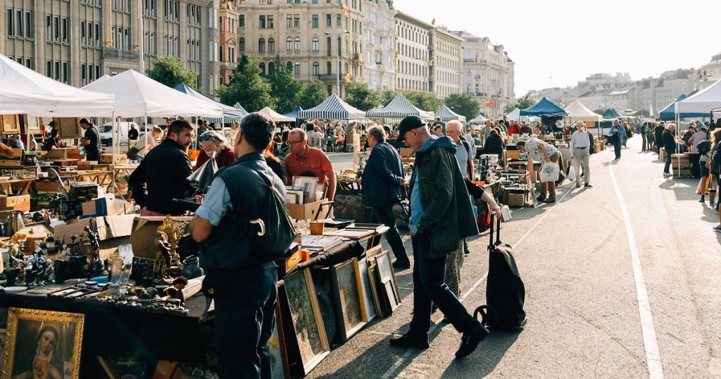 Flea market in Vienna with vintage souvenirs and collectibles