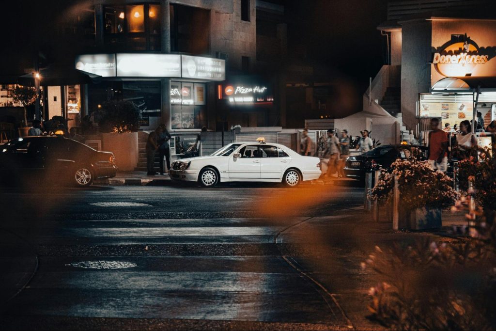 Night street taxi in Cyprus city