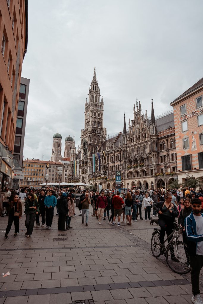 Crowded Marienplatz square in central Munich