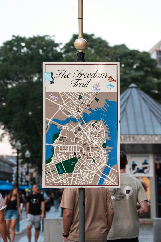 Freedom Trail map sign in historic Boston
