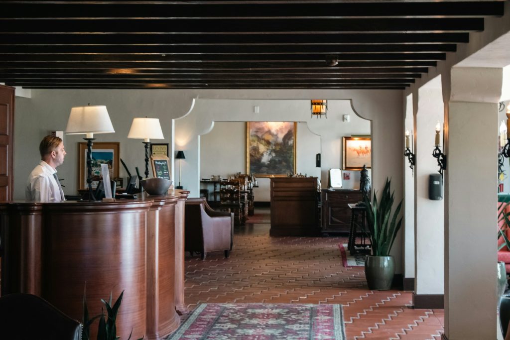Hotel reception area with front desk
